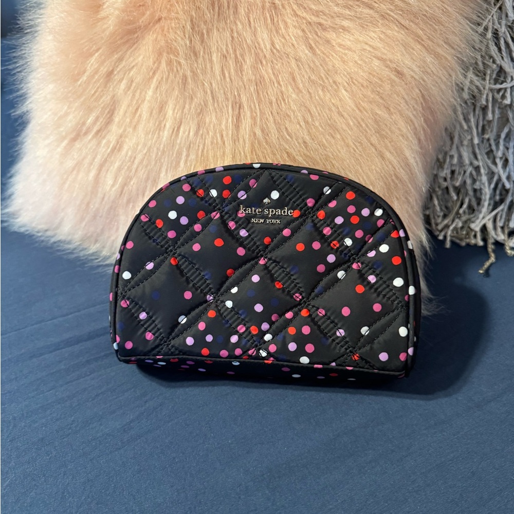 Kate Spade Black Quilted Cosmetic Bag with Colorful Dots